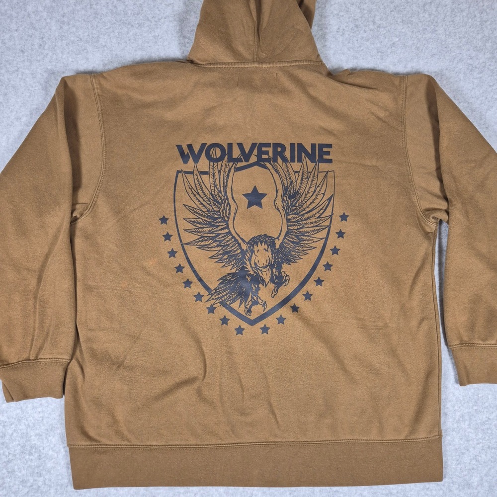 Wolverine Hoodie Mens Large Brown Eagle Graphic Back Shield Logo Pullover